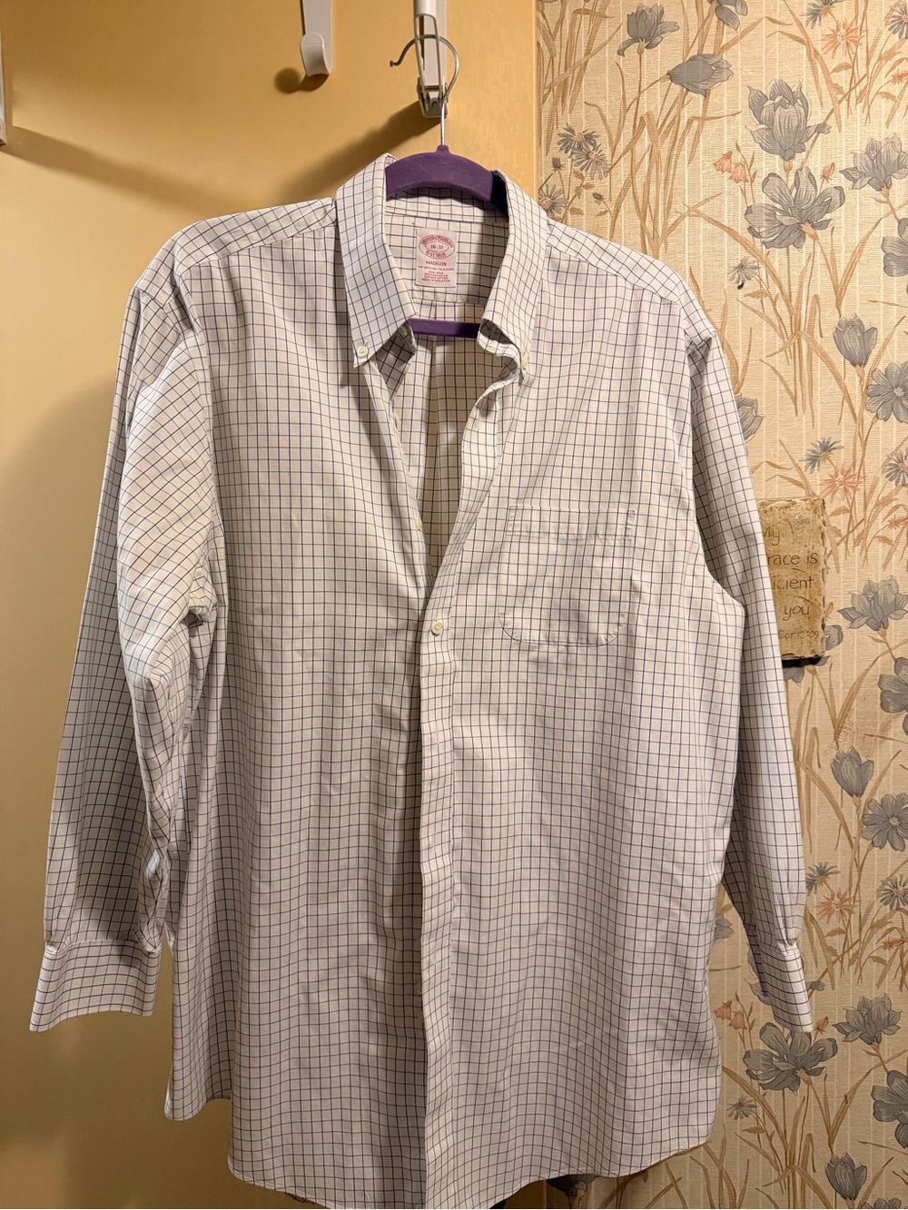Brooks Brothers White Dress Shirt with Navy Grid